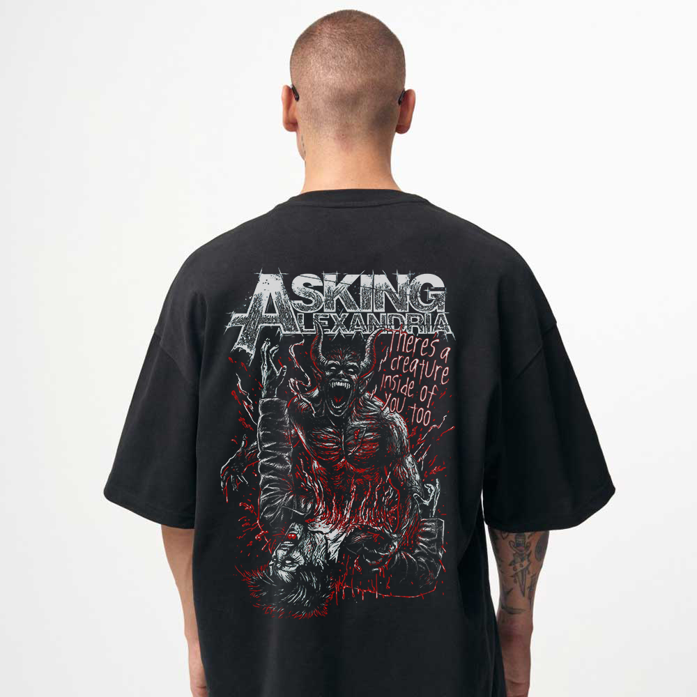 Asking Alexandria "There'S A Creature Inside Of You Too" Black Graphic T-Shirt
