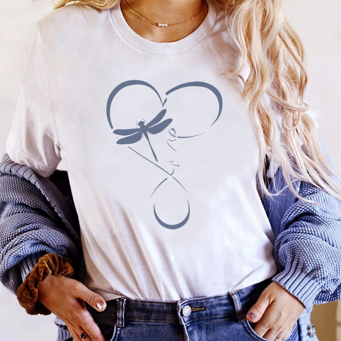 White T-Shirt With Heartwarming Dragonfly Graphic