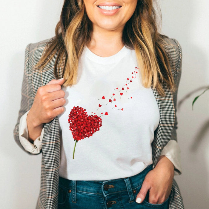 Heart Flower Cotton Blend T-Shirt