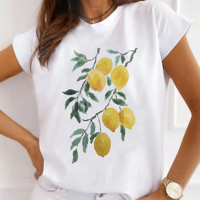 Tricou alb cu imprimeu de lamaie acuarela
