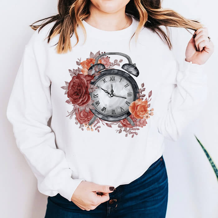 Tricou cu imprimeu cu ceas floral capricios
