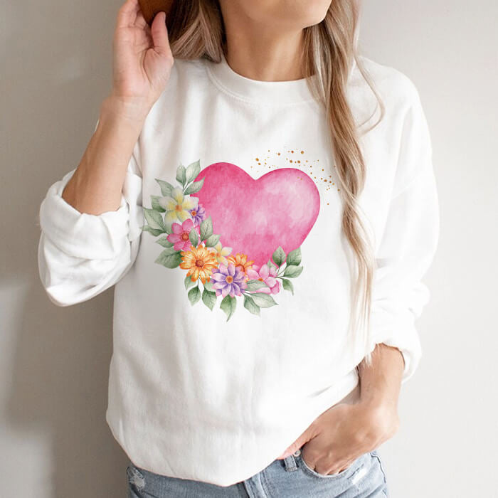 Floral Heart Print White T-Shirt