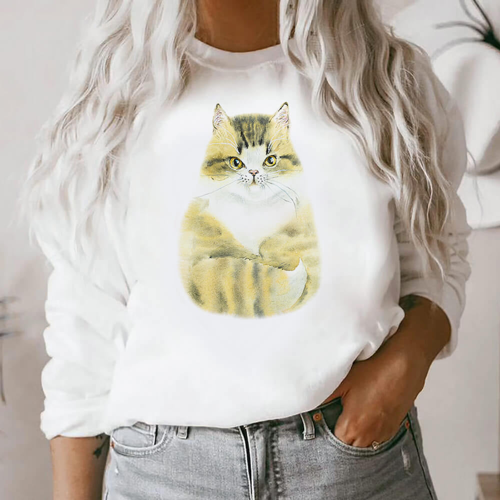 Stylish White Cat Graphic Sweatshirt
