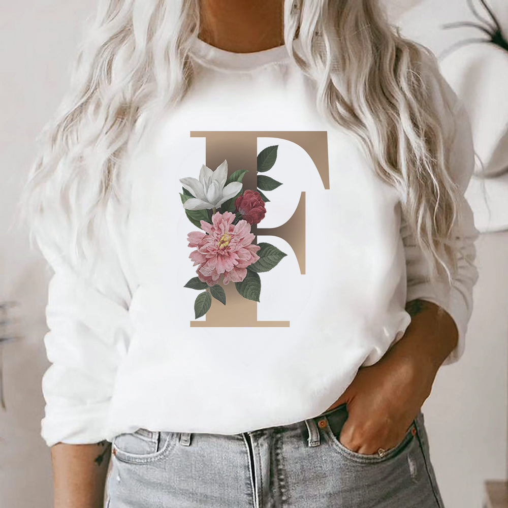 Elegant Floral Print White Sweatshirt
