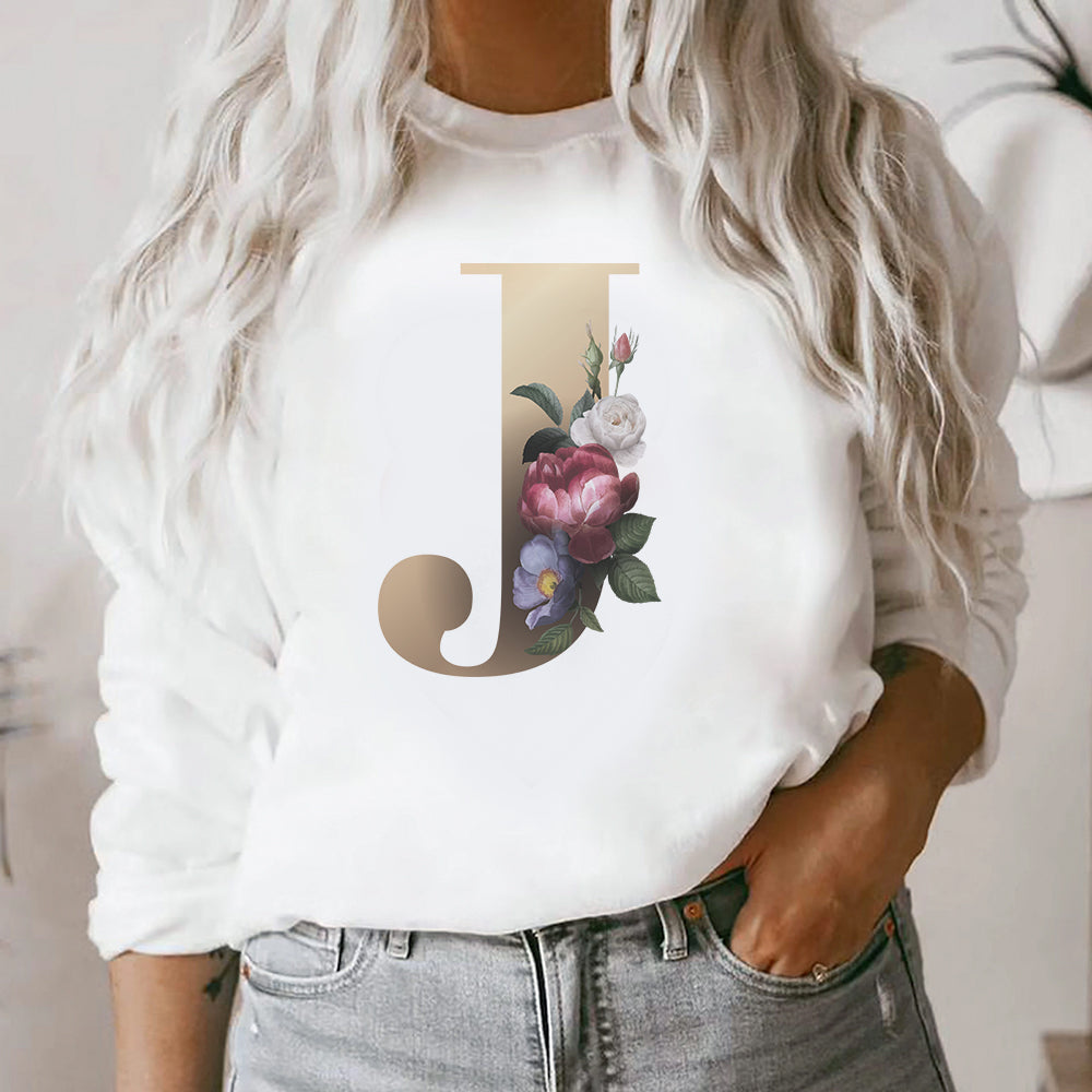 White J Letter Floral T-Shirt