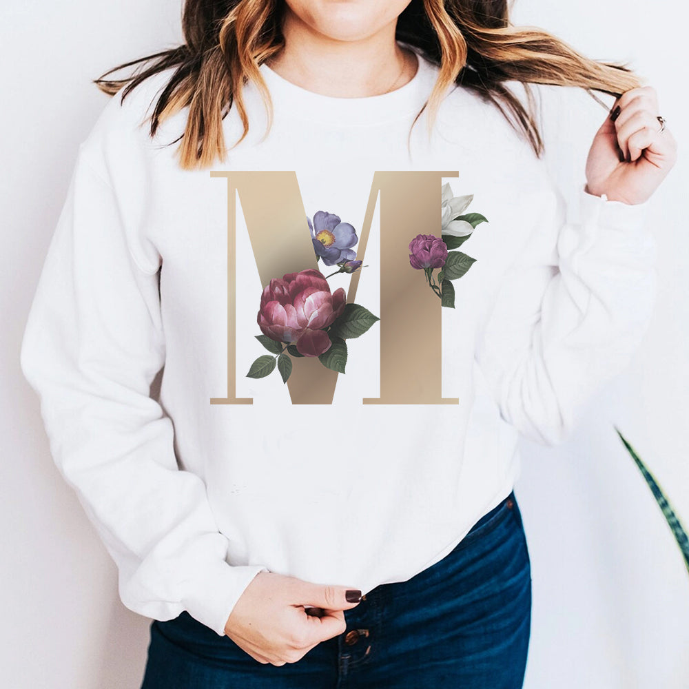 Elegant Monogrammed White Crew Neck Sweatshirt