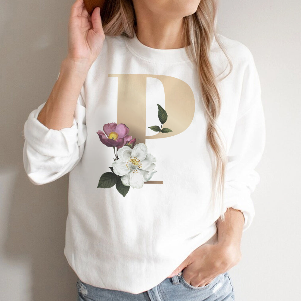 Hanorac alb cu monogramă florală