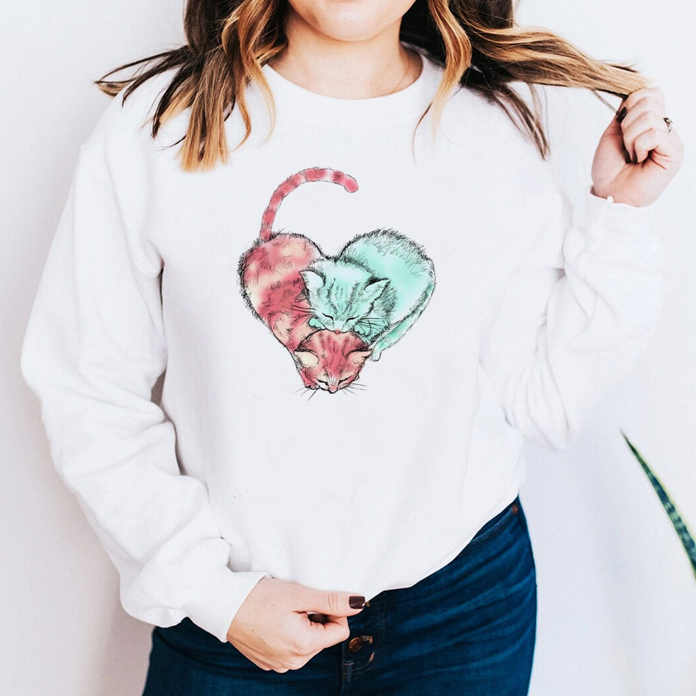 Charming Cat Faces Crew Neck Sweatshirt