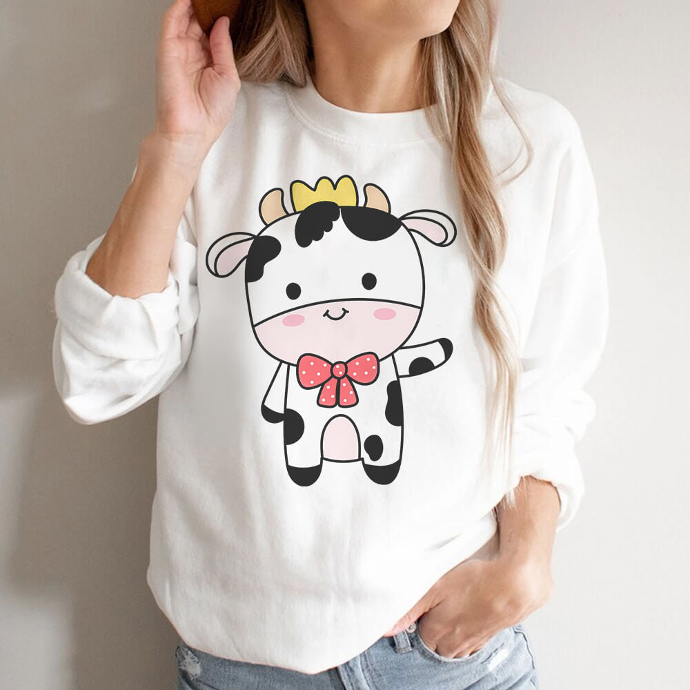 Adorable Cow Graphic White Sweatshirt