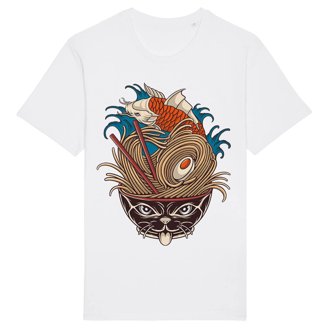Koi Fish & Noodles Graphic White T-Shirt