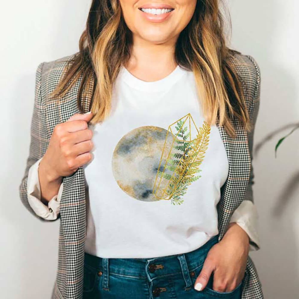 Gold Crystal Moon Graphic T-Shirt