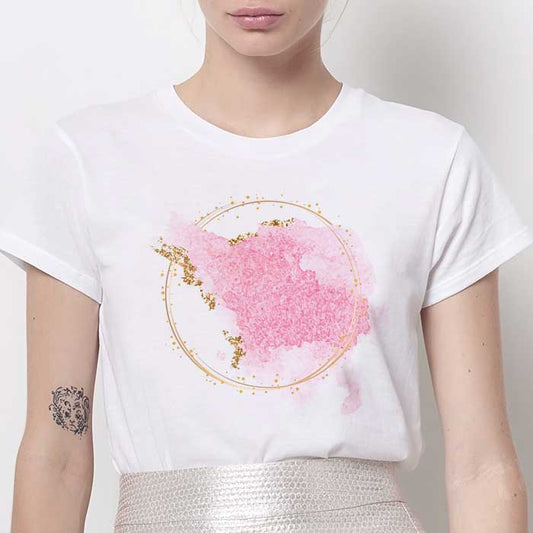 Tricou Dama Alb Abstract Pink