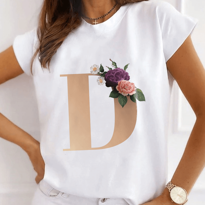 Floral-Lettered White T-Shirt