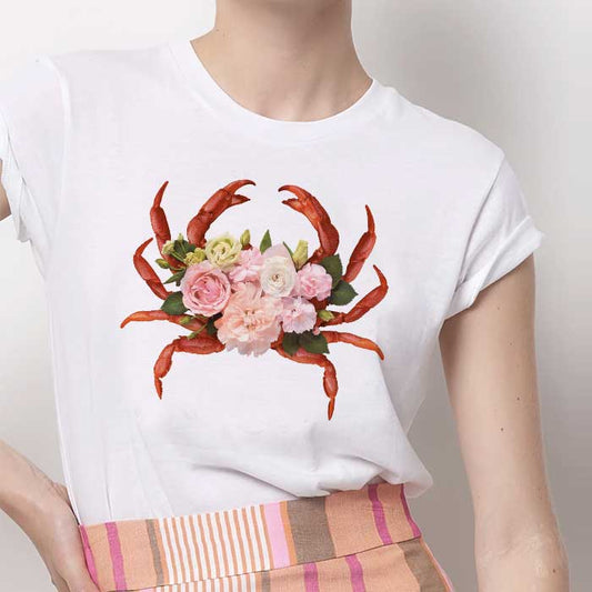 Tricou Dama Alb Floral Crab