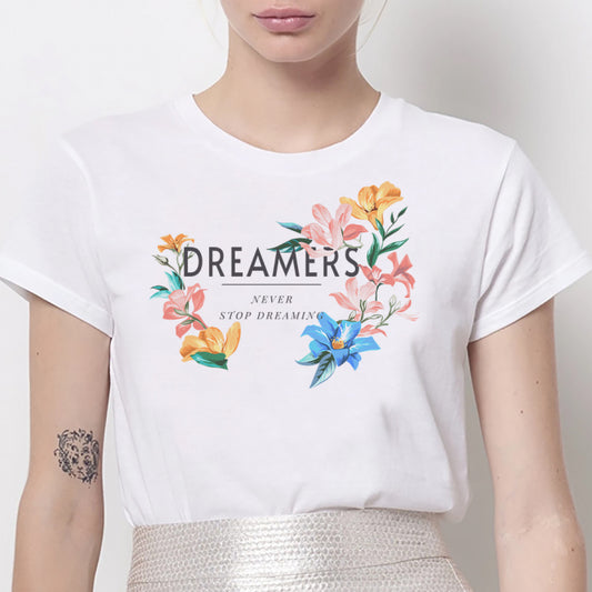 Tricou Dama Alb Dreamers Never Stop Dreaming