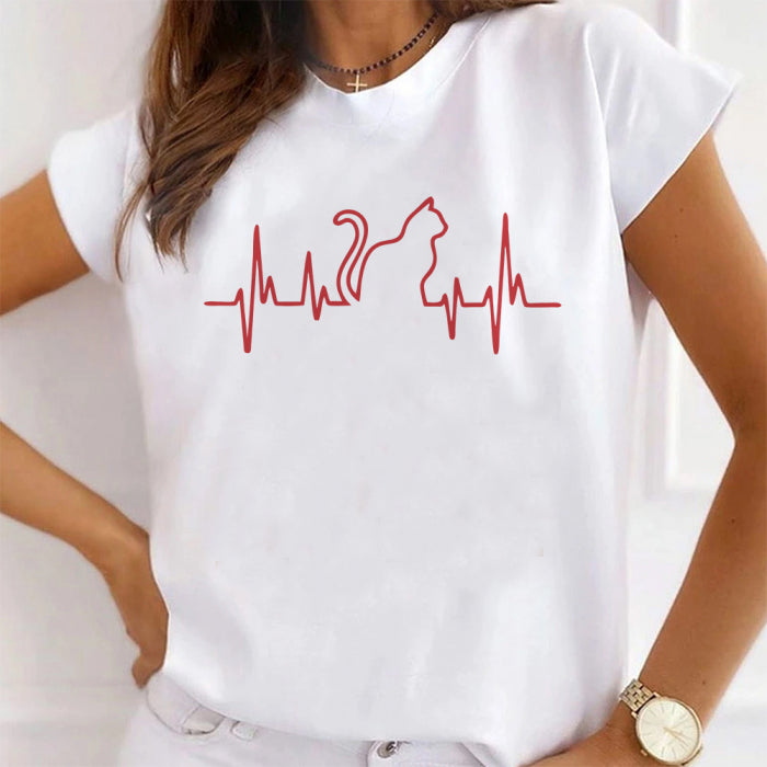 White Cat Heartbeat T-Shirt
