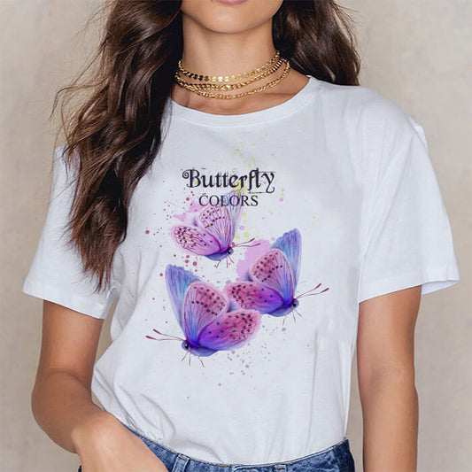 Tricou Dama Alb Butterfly Colors