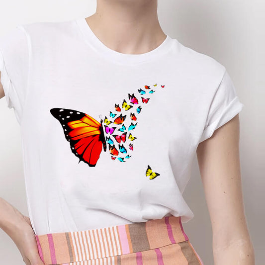Tricou Dama Alb Beautiful Butterfly