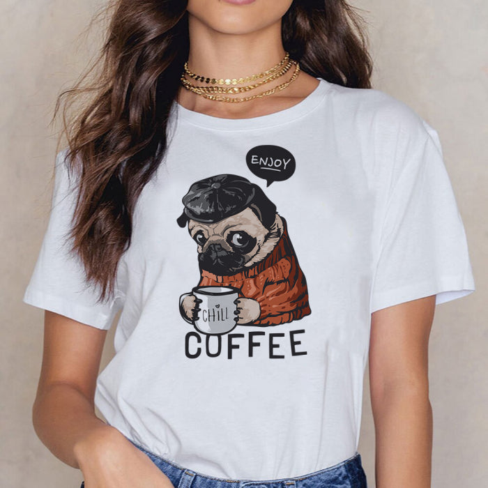 Pug Love Coffee Graphic T-Shirt