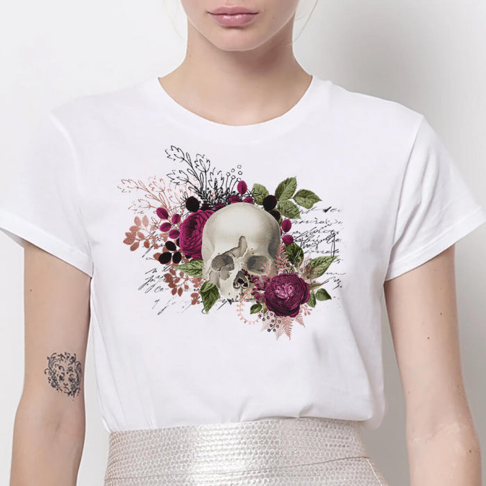 Tricou artistic cu craniu floral