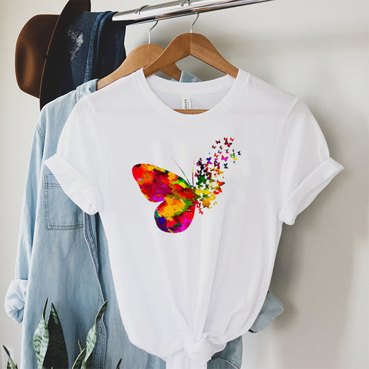 Tricou Dama Alb Abstract Butterfly