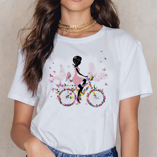 Tricou Dama Alb Flower Bicycle