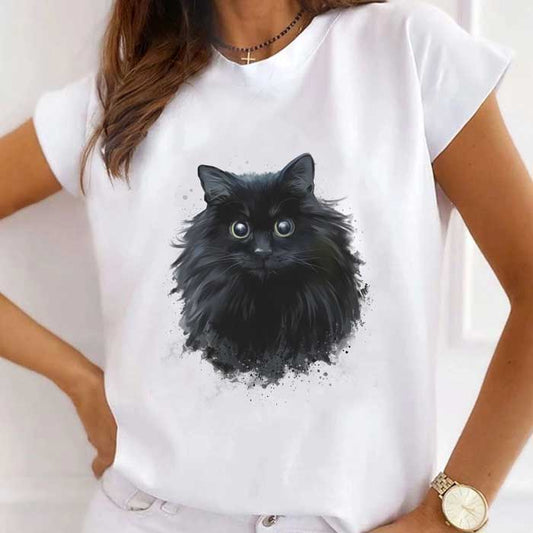 Tricou Dama Alb Black Cat