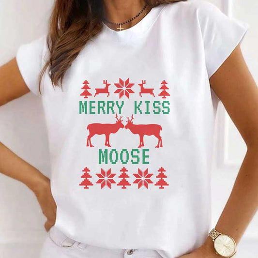 Tricou Dama Alb Merry Kiss Moose