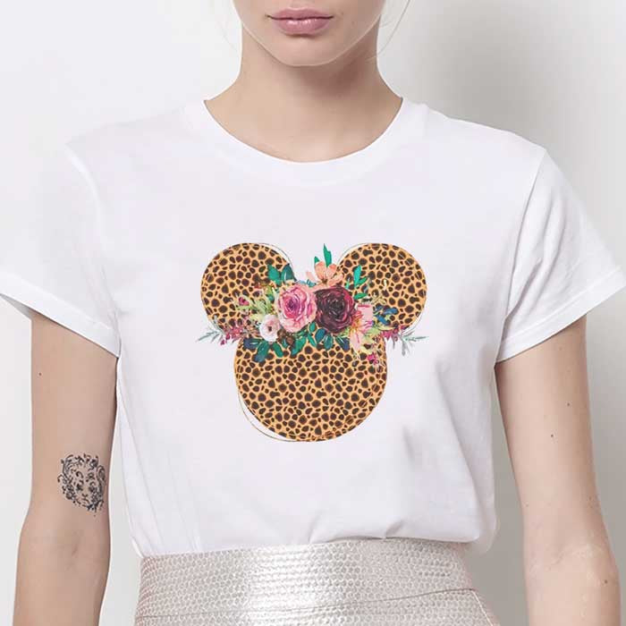 Leopard Print Mickey Mouse Flower T-Shirt