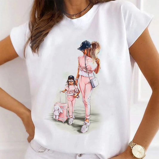 Tricou Dama Alb Mom And Girl Travelling