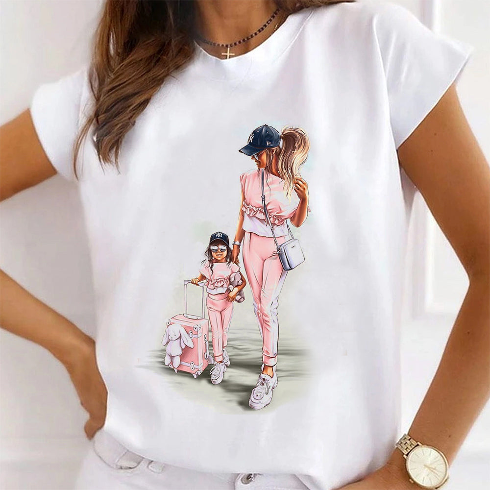 Tricou Dama Alb Mom And Girl Travelling