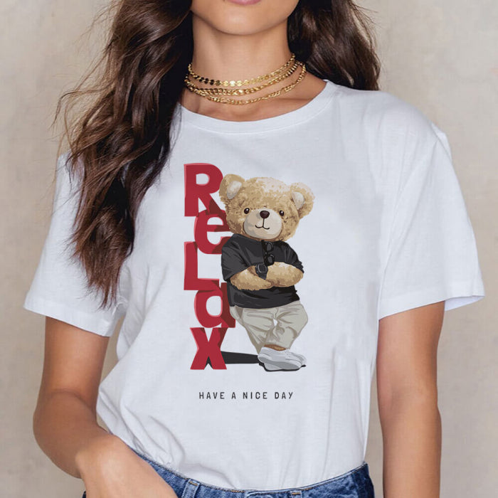 Relaxați-vă, o zi plăcută, tricou cu ursuleț