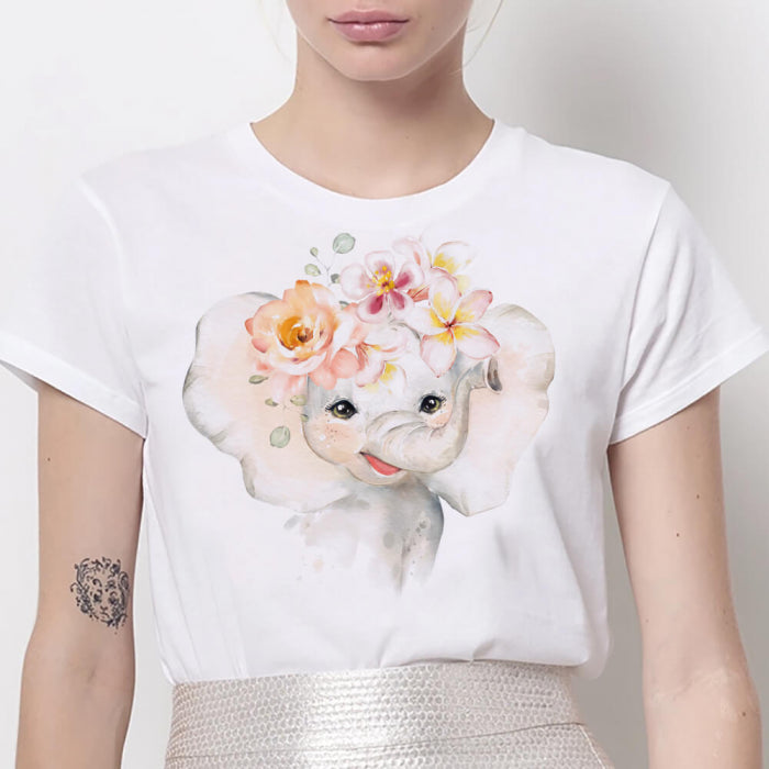 Tricou Alb Elefant Floral