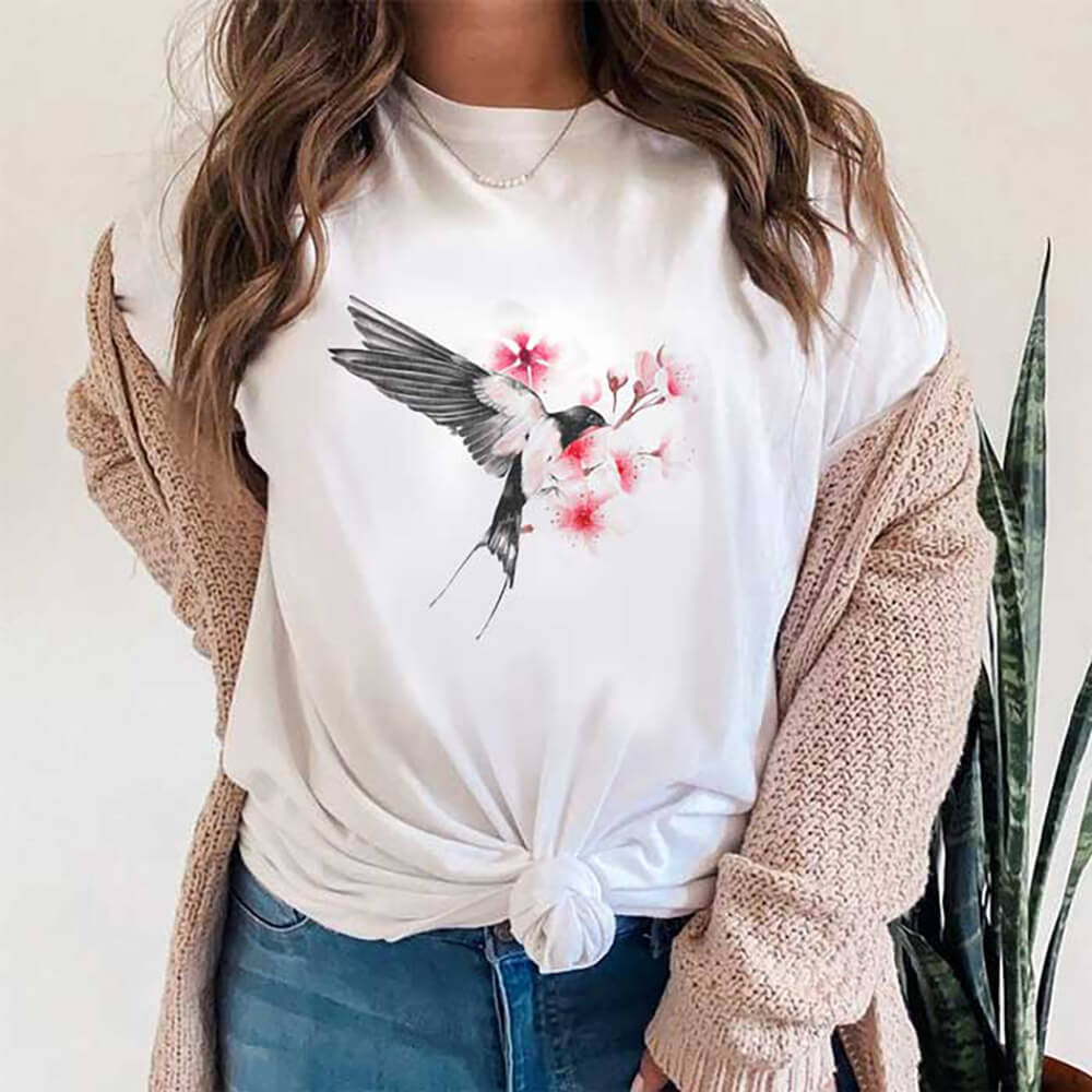 Tricou elegant din bumbac organic cu imprimeu Hummingbird