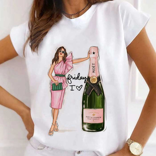 Tricou Dama Alb Friday I Love Champagne