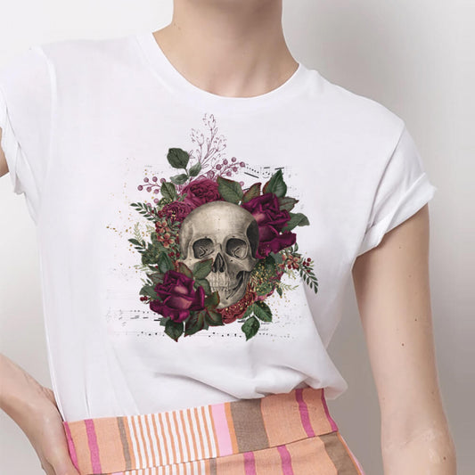 Tricou Dama Alb Skull Of Rose