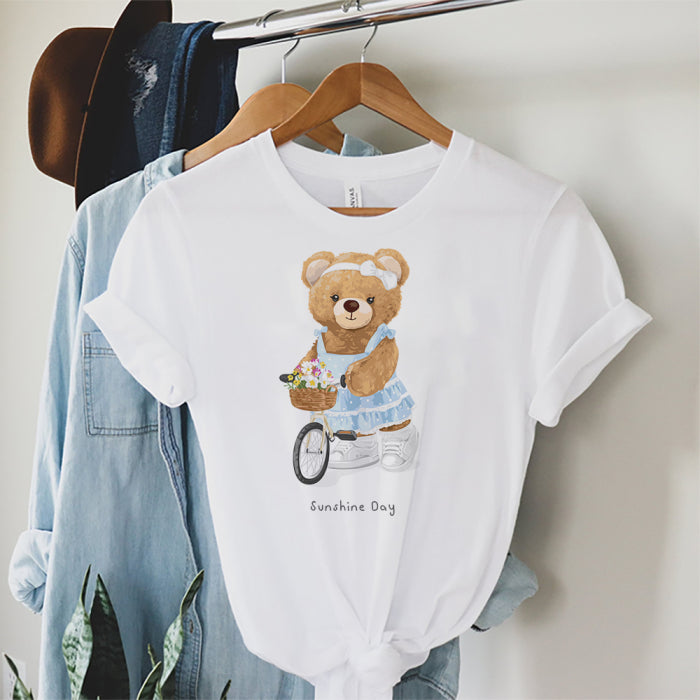 Sunshine Day Teddy Bear Graphic Print T-Shirt