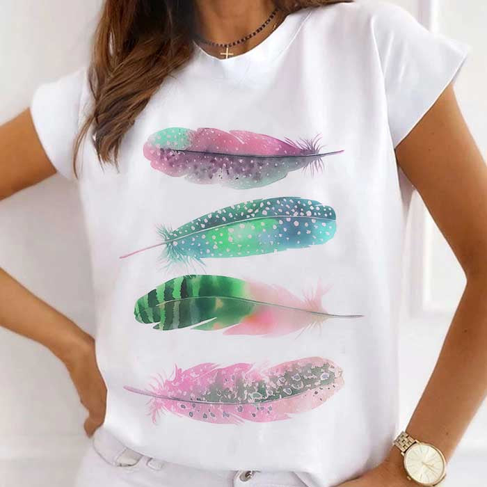 Vibrant Feather Graphic T-Shirt