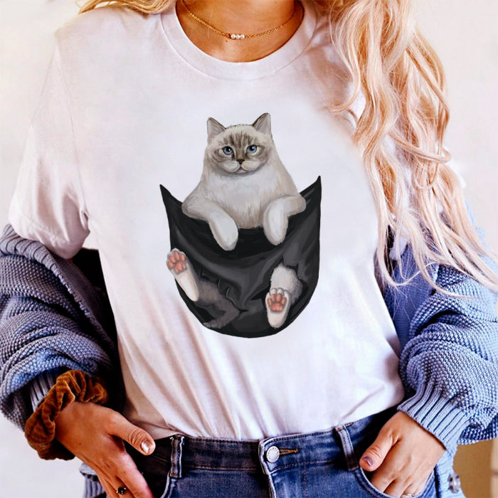 Tricou fermecător cu buzunar pentru pisici