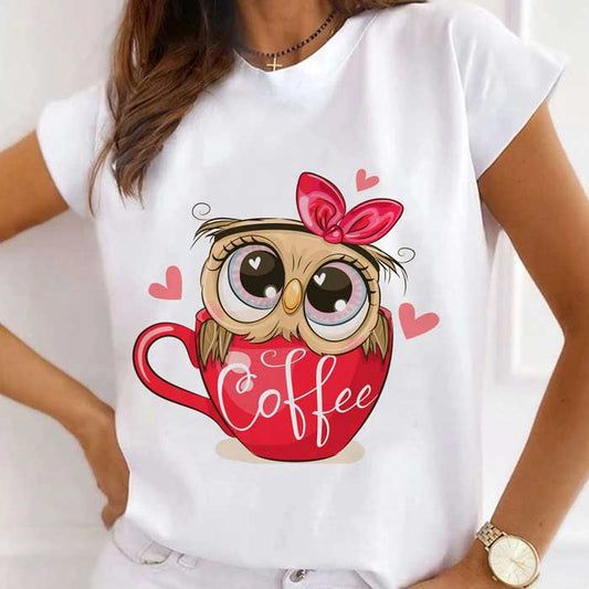 Tricou Dama Alb Red Coffee Owl