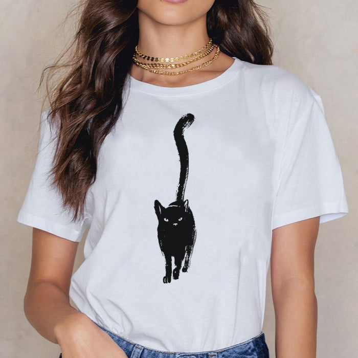 Tricou elegant Black Cat alb