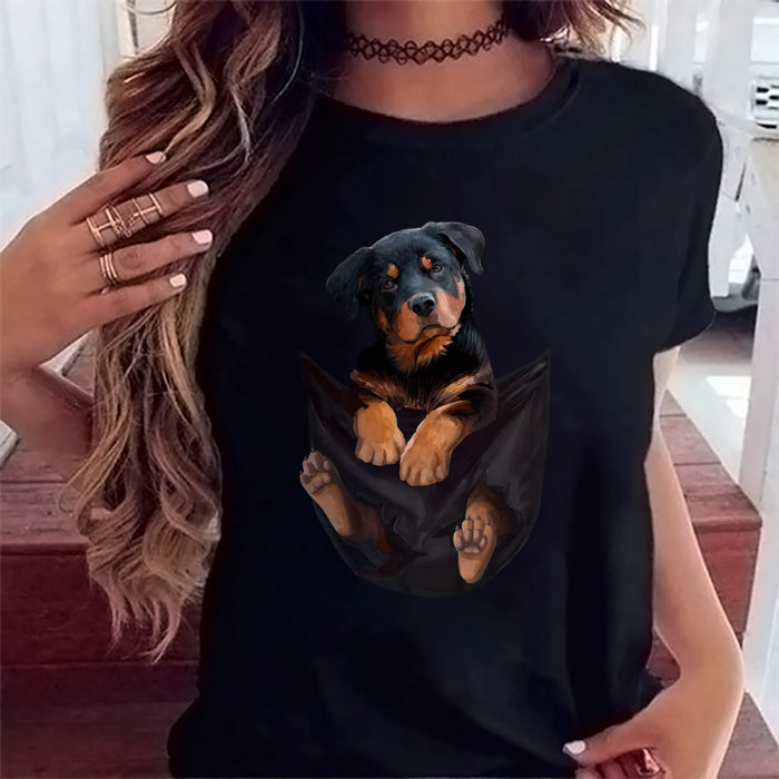 Black Rottweiler Puppy Pocket Graphic T-Shirt