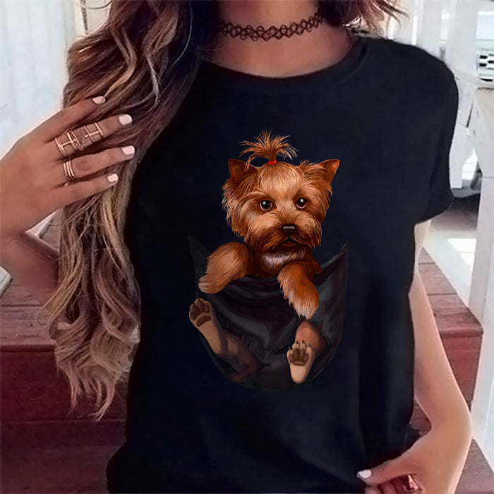 Black Pocket T-Shirt With Yorkshire Terrier Graphic