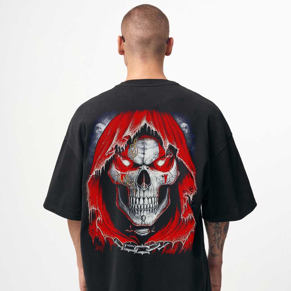 Tricou Negru Oversize Crimson Grim