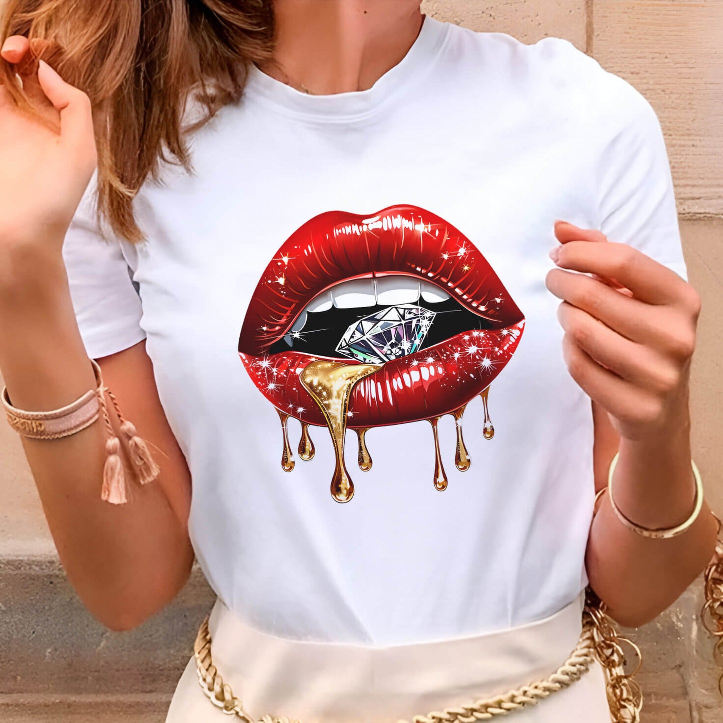 Tricou Dama Alb Diamond lips