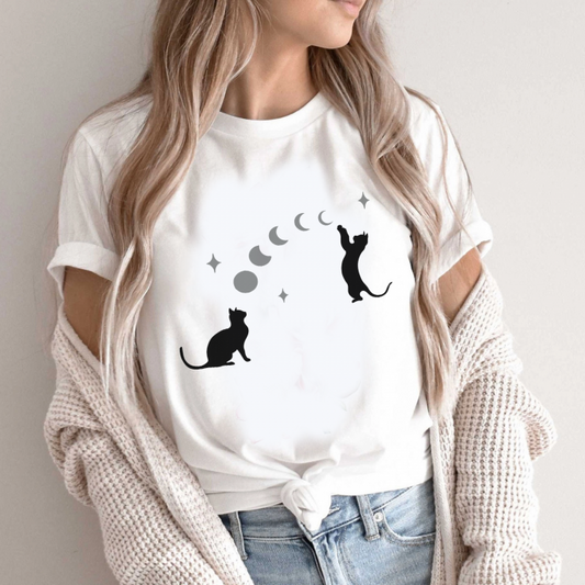 Tricou Dama Alb Moon Phase Cat