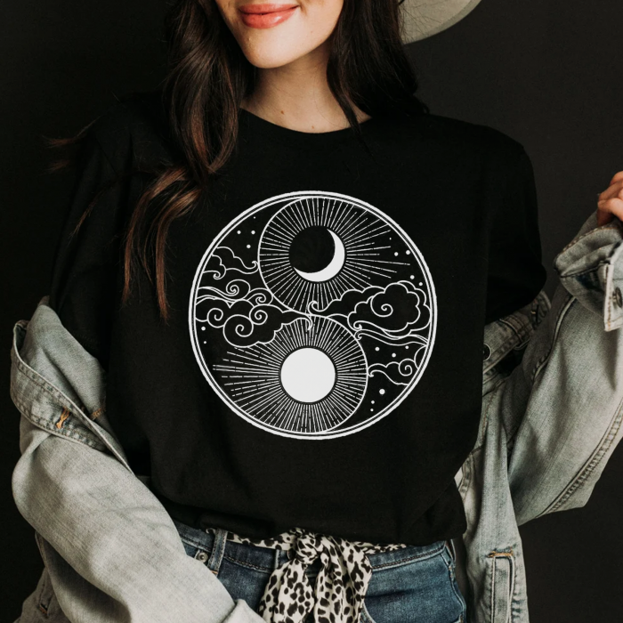 Tricou Dama Negru Moon And Sun