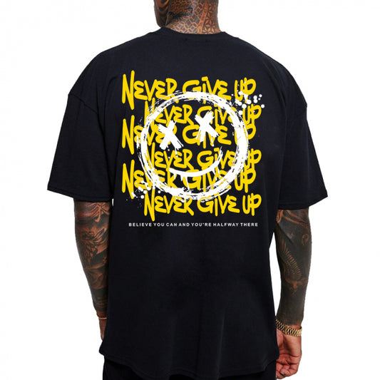 Never Give Up: Tricou negru cu putere