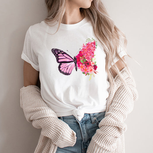 Tricou Dama Alb Butterfly Flowers