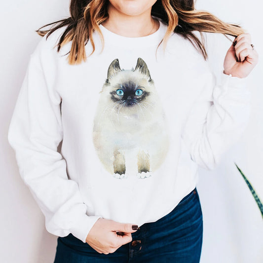 Tricou captivant cu imprimeu acuarelă de pisică siameză